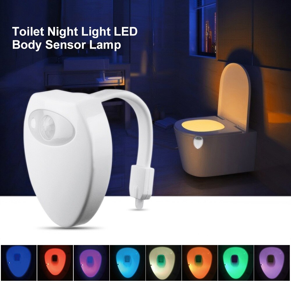 IVYSHION LED Toilet Seat Smart Night Sensor Waterproof WC Lamp 8 Colors Changeable Lamp Use AAA Battery Powered: A
