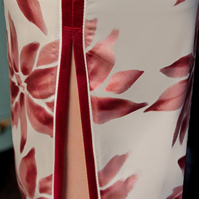 SHENG COCO Maple Leaf Pattern Dress Qi Pao Oriental Collars Dresses Qi Pao Short Retro Cheongsam Female China Costume