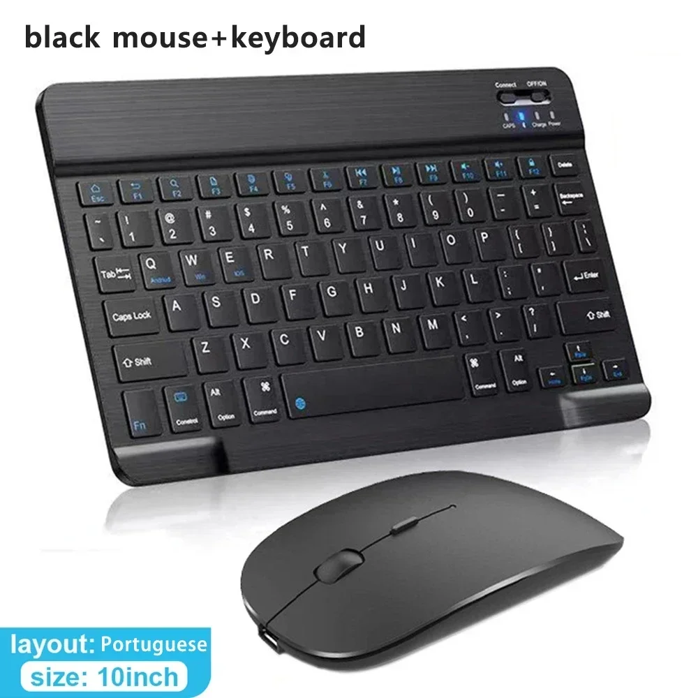 Teclado inalámbrico recargable con Bluetooth de 7/10 pulgadas para teléfonos móviles, tableta, ruso, español, francés, AZERT, Android, ios y Windows: Plata