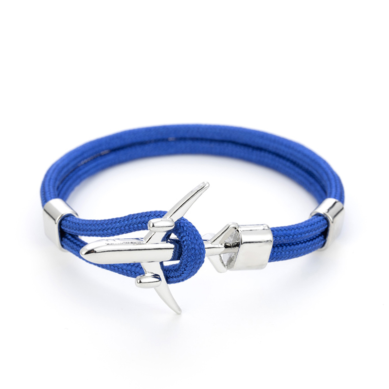 20 farben Silber Anker Armbänder Männer Frauen Charme Seil Kette Paar Armband Metall Flugzeug Leder Haken Homme Schmuck: FS-07