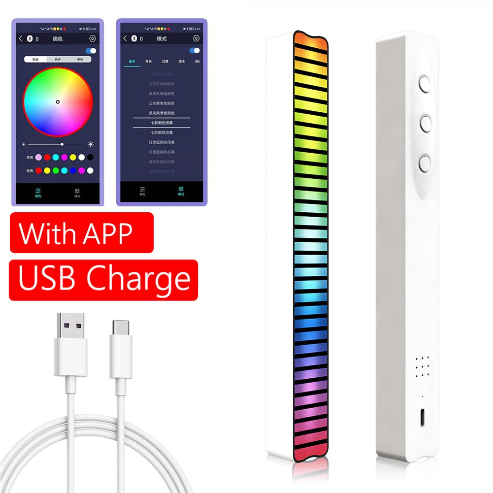 RGB Music Sound Control Light 32 LED App Control Voice-Activated Pickup Rhythm Light Music Ambient Lamp Colorful LED Strip Light: 02