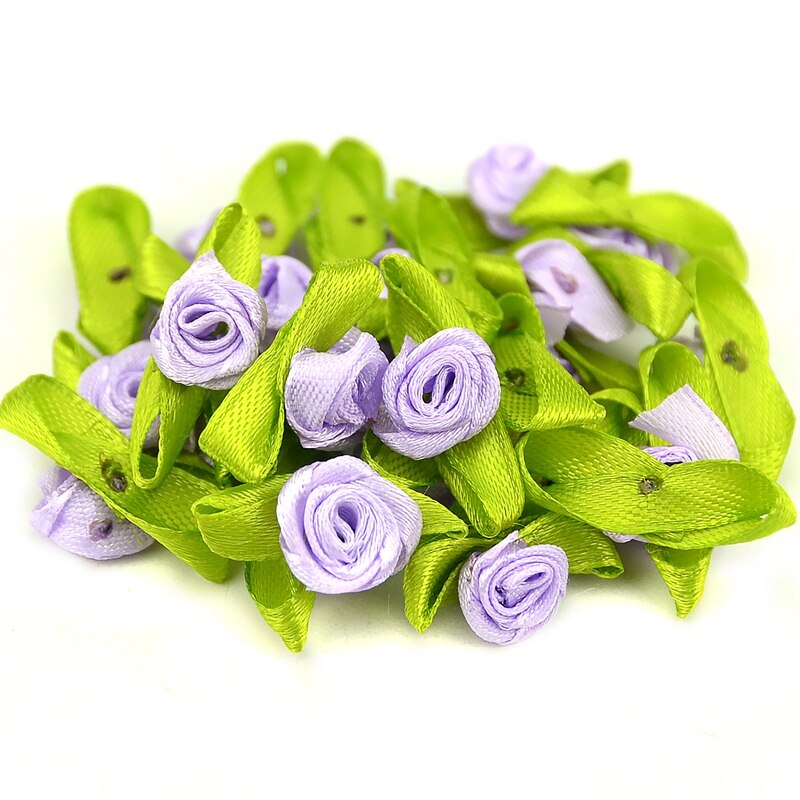 100PCS Artificial Mini Silk Rosettes Fabric Flowers Heads Making Handmade Satin Ribbon Roses DIY Craft For Wedding Decoration: green