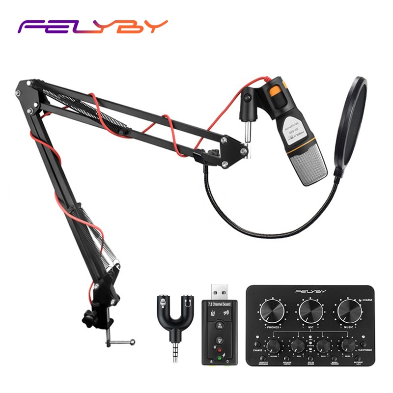 FELYBY Professionele Condensator Microfoon Sound Podcast Studio Microfone voor PC en telefoon Laptop Kantoor vergadering Toespraak Karaoke
