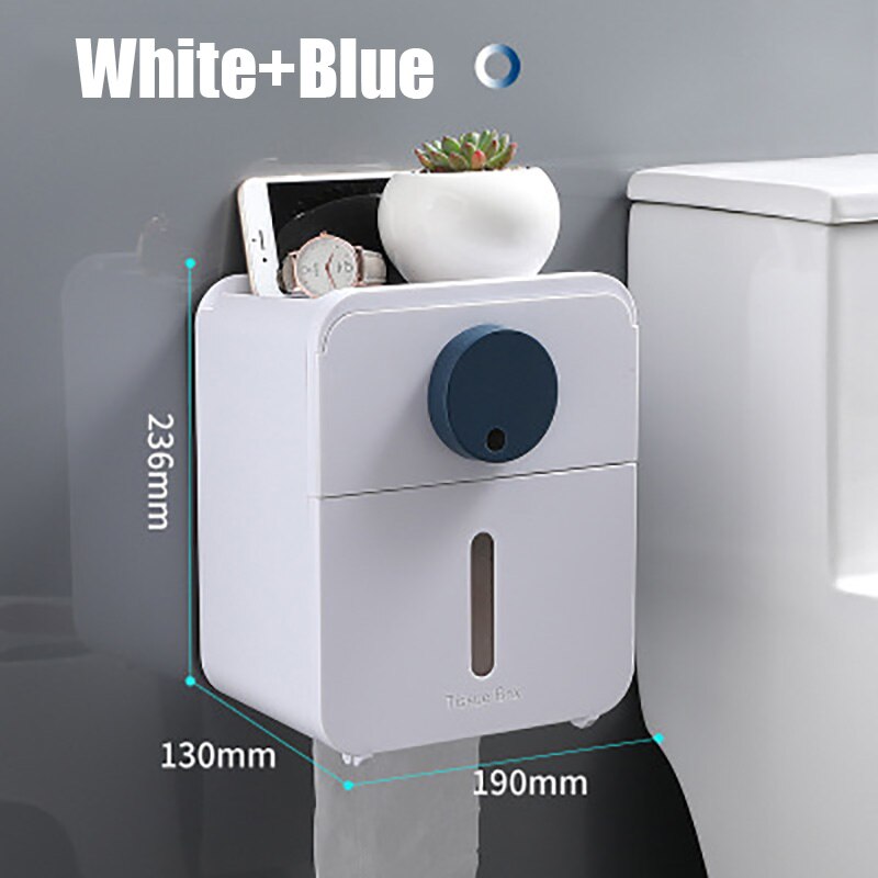 Baispo dobbeltlags tissueboks i toilet vægmonteret papirholder drænbar servietholder wc organizer badeværelsestilbehør sæt