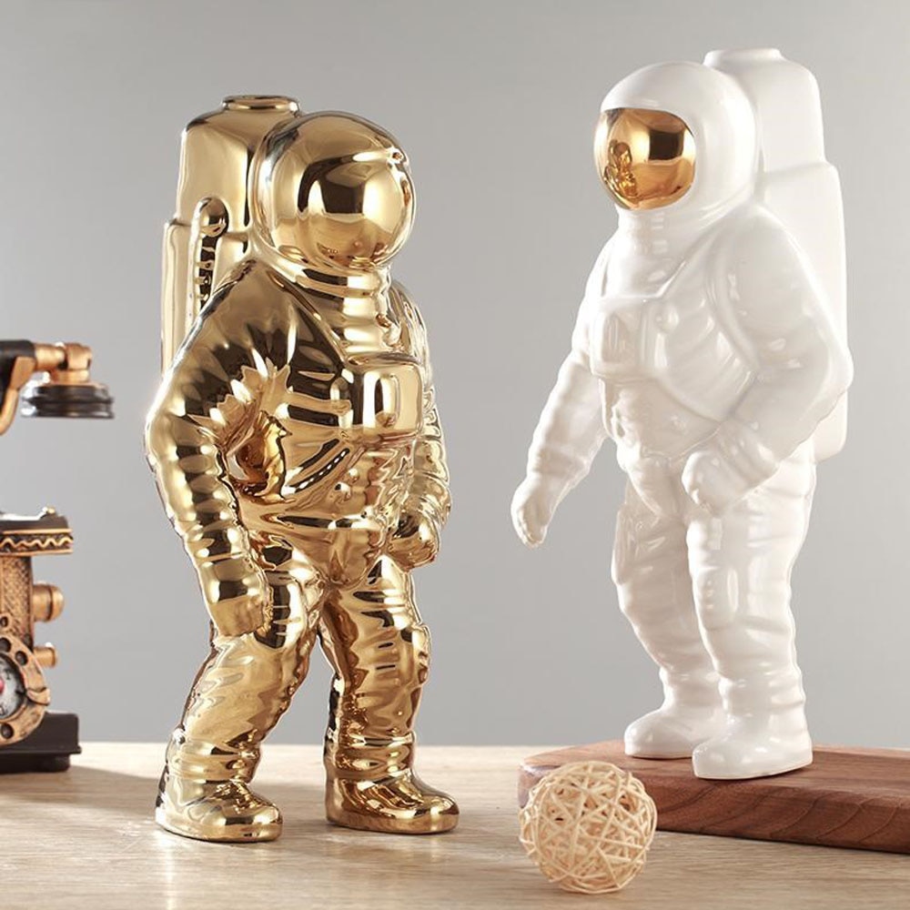 florero de cerámica escultura astronauta robot cohete hombre espacial estatua cosmonógrafo decoración del hogar para decoración de mesa artesanal