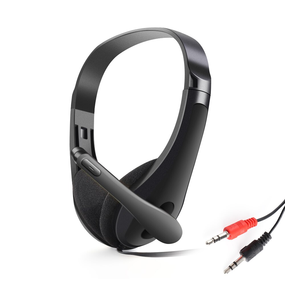 3.5mm stereo gaming headset hoofd hoofdtelefoon bas met microfoons ruisonderdrukking voor computer telefoon dubbele/enkele stekker: Dubbele stekker zwart