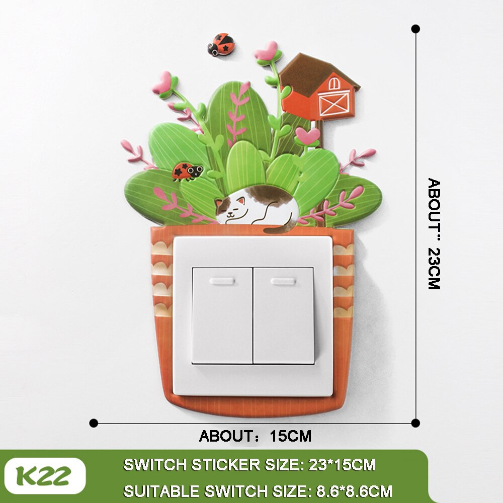 3D cartoon style switch sticker Home Decor Kids Room Decoration Stickers With Fairy Tale Animal Style Luminous Wall Sticker: K22
