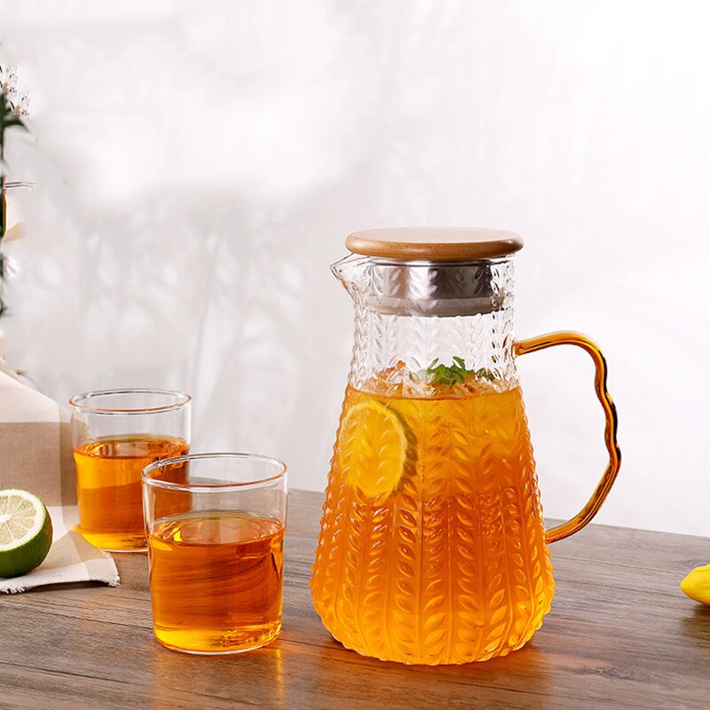 Hvetemønster glassmugge med lokk varmebestandig borosilikatglass vannkoker 1500ml vannkoker kaldtvannskanne med filter