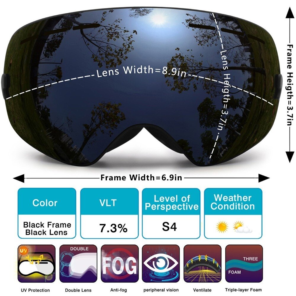 Lunettes de ski double couche anti-buée UV400, grand masque de ski, lunettes de neige pour hommes et femmes, masques de snowboard