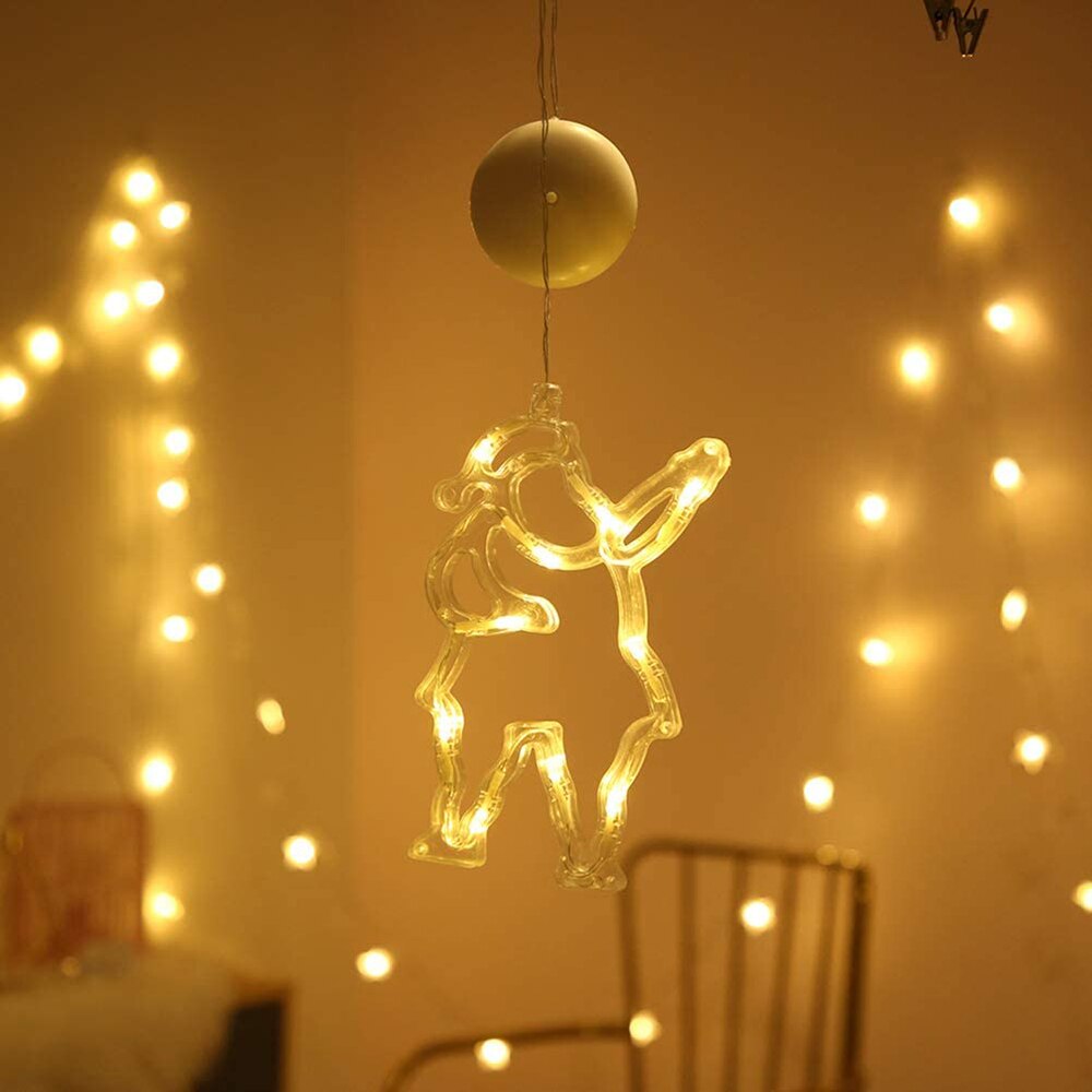 LED Christmas Curtains Light Sucker Window Hanging Lamps Xmas Tree Deer Bells Star Fairy Lights for Home Year Wedding Decor: Santa Claus