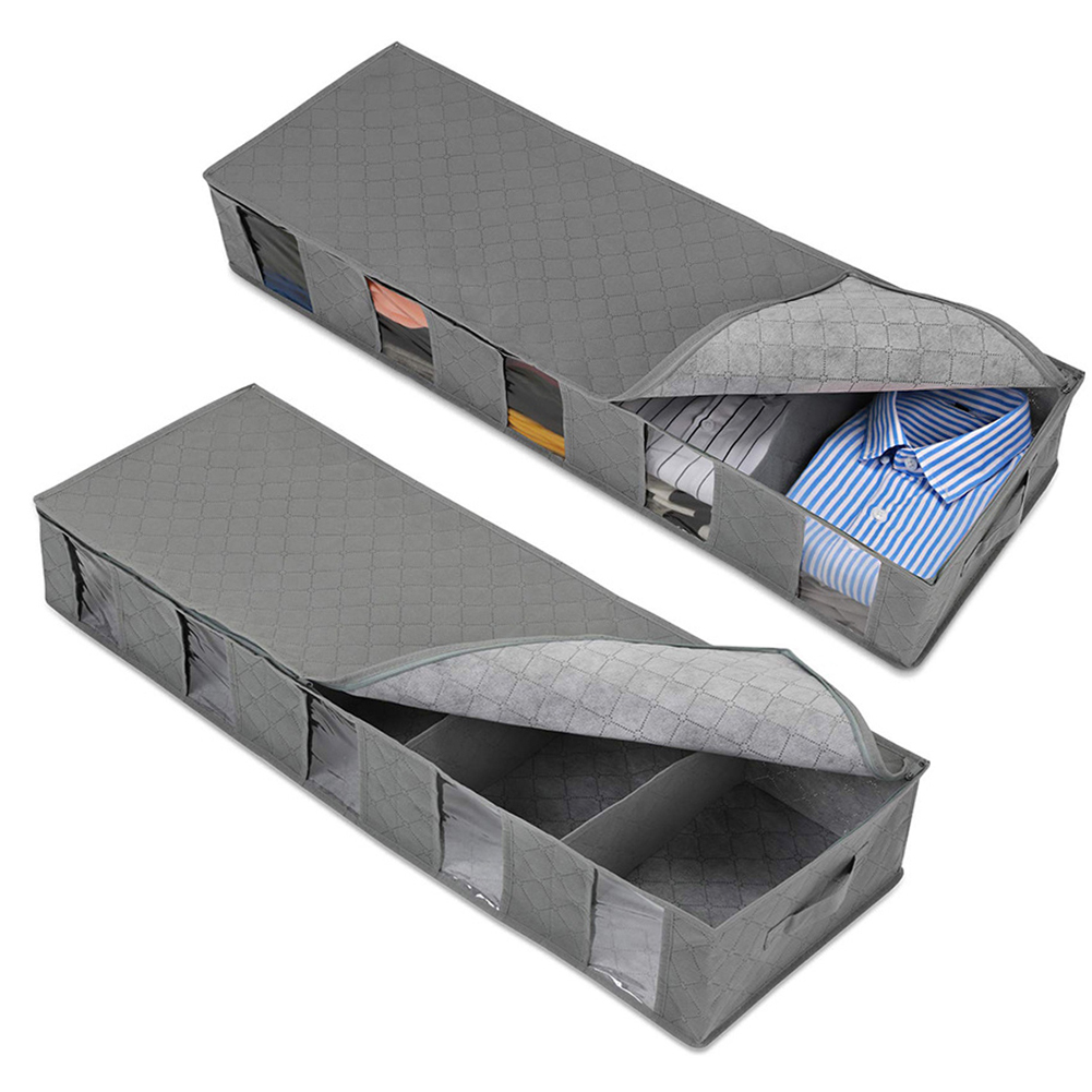 Underbed Storage Bags, 2 pcs Foldable Large Clothes Storage Bags with Zips, Thick Breathable Underbed Clothes Storage Bags: G 2PCS 97x33x15cm