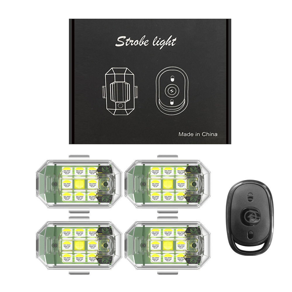 4 STKS Draadloze LED Drone Stroboscooplamp voor Motor Auto Fiets Afstandsbediening Anti-collision Waarschuwingslampje Signaallicht: Blauw