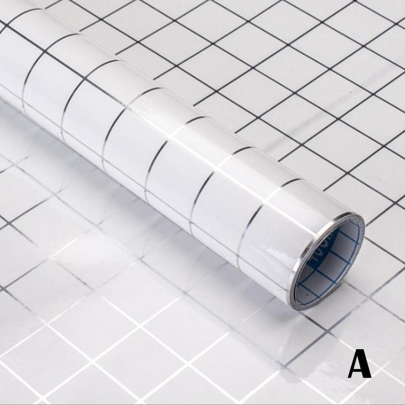 45cm*100cm Bathroom Kitchen Waterproof Self-adhesive Plaid Stickers Anti-oil Wrap Tile paper Wall Stickers Waterproof Wall Z7Y5: A