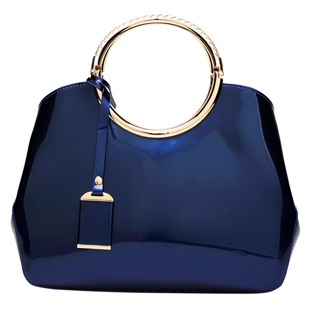 Coofit Weibliche Elegante Ring Handtasche Großzügige Goldene Griff Hülse Tasche Womens Feste PU Schulter Taschen Abend Taschen Für Dame: Blau