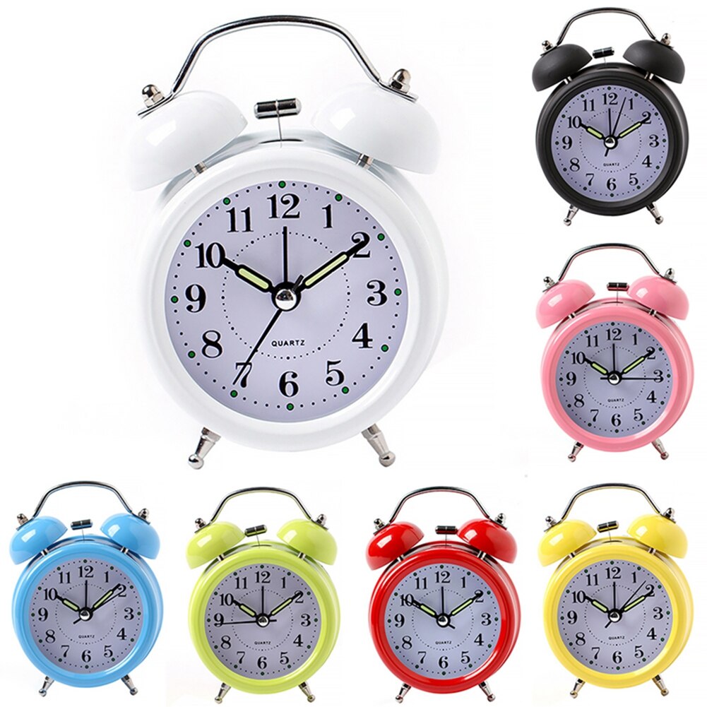 Battery Operated Living Room Alarm Clock Bedroom Lightweight Portable Mini Cute Desktop Multifunction Metal With Night Light