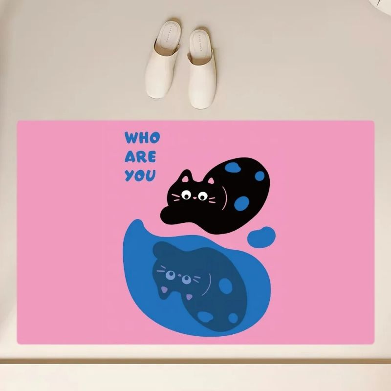 Niedliche schwarze Katze bat matt Kieselalgen Schlamm rutsch feste Karikatur Fuß matt Super saugfähige Küche Teppich Toiletten boden Teppich Heimat Zimmer Dekoration: Blau / 1700MMx2400MM
