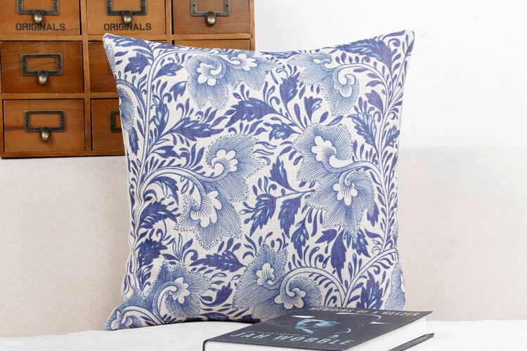 Blå og hvid kina blomst boligindretning pude pude/pynte hør bomuld sofa puder/bil pyntepuder: A 45 x 45cm