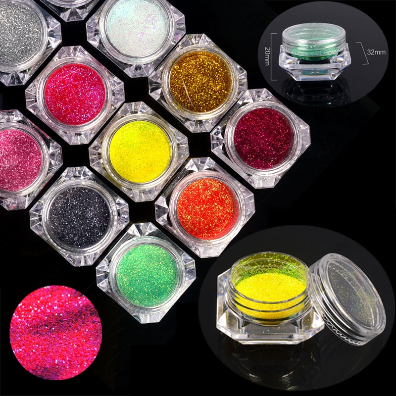 Olografica di Zucchero In Polvere glitter per unghie Polvere di Sabbia Estate Unghie artistiche Pigmento Manicure Capovolge La Decorazione 12 Colori Disponibili