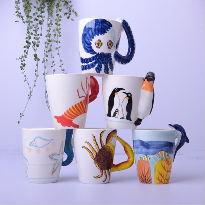 Tasse en céramique 400ml animaux de dessin animé tasse à café et lait tasse de couleur peinte à la main 3d animaux bureau maison enfant tasse