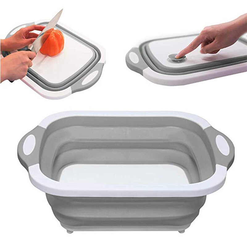 Kitchen Foldable Chopping Board Multifunction Wash Basin Vegetable Cleaning Leachable Water Bucket Portable Picnic Cutting Board