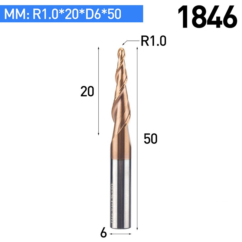 HUHAO 2pcs/lot HRC55 Tapered Ball Nose End Mill Tungsten Solid Carbide Coated CNC Milling Cutter D4-D10mm Engraving Bit