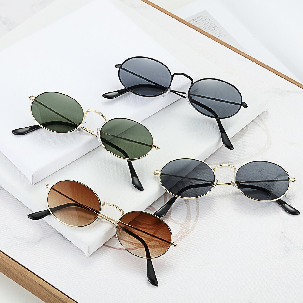 Vintage Small Metal Frame Oval Sunglasses Women Men's UV400 Shades Retro Sun Glasses Summer Beach Outdoor Hiking Eyewear