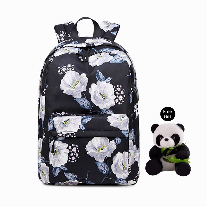 Fengdong delle ragazze sacchetti di scuola dei bambini di scuola dello zaino regalo del bambino fiore nero zaino impermeabile zaini per le ragazze adolescenti: nero