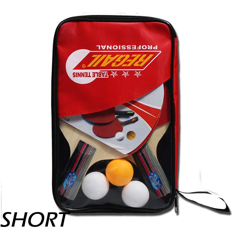 2 teile/los Tischtennis Schläger Doppel Gesicht Pickel In Lang Kurz Griff Ping Pong Paddle Schläger Set Mit tasche 3 Bälle: Red Short