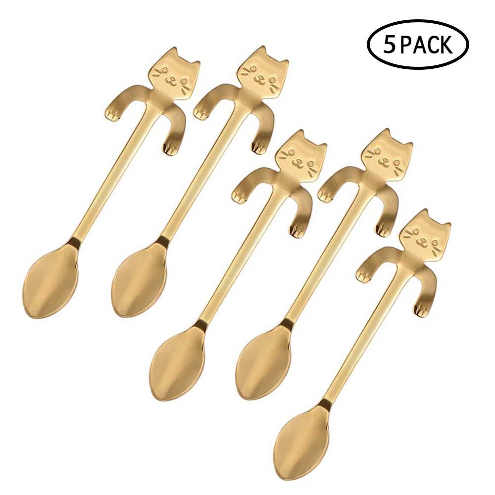 3/ 5/ 6Pcs Stainless Steel Cartoon Cat Spoon Colorful Coffee Ice Cream Tea Spoon Kitchen Supplies Tableware Scoop