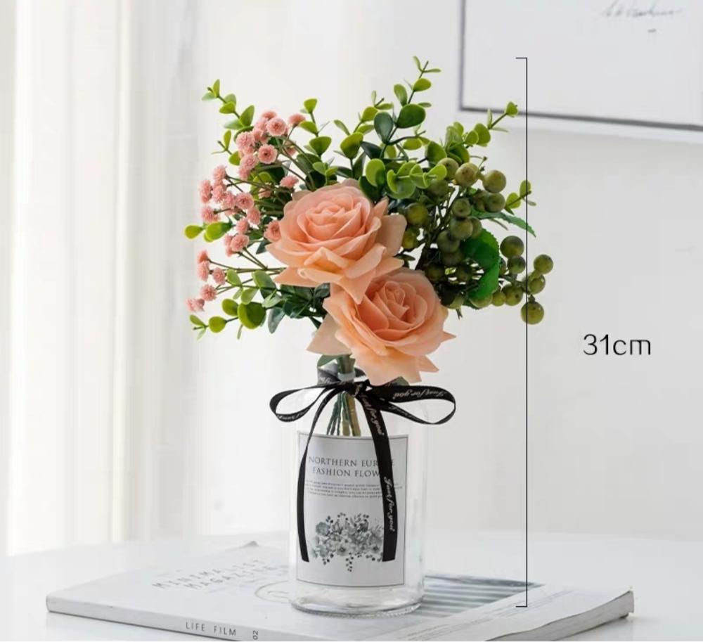 Plastic Vase Wedding Vases Flowers Home Decor Artificial Flower Bouquet with Vase Wedding Table Home Decoration: SET 12