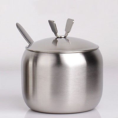 XMT-HOME de acero inoxidable para azúcar, recipientes para tarros de condimentos, sal, bote de especias con tapa, soportes para cuchara para Cocina: 1bowl quality