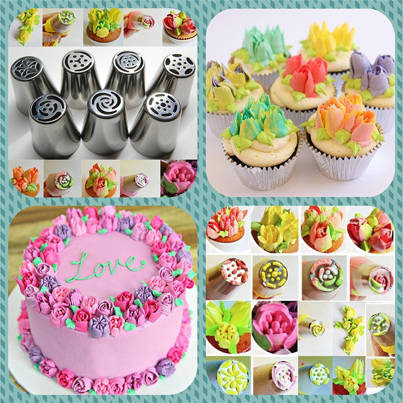 8 stk/set Rvs Russische Tulp Icing Piping Nozzles Pastry Decoratie Tips Cake Decoratie Rose Taart Tools