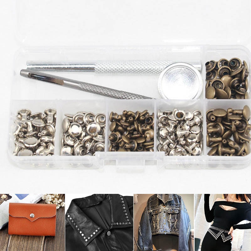 120 Sets Leather Craft Repair Double Cap Rivets Tubular Metal Studs Fixing Tools 669