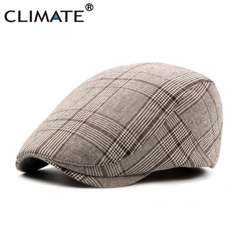 CLIMATE Men Plaid Beret Flat Cap Men Vintage Hat Berets for Men Plaid Casual British Gentleman Beret Retro Flat Caps Beret Hat: Coffee