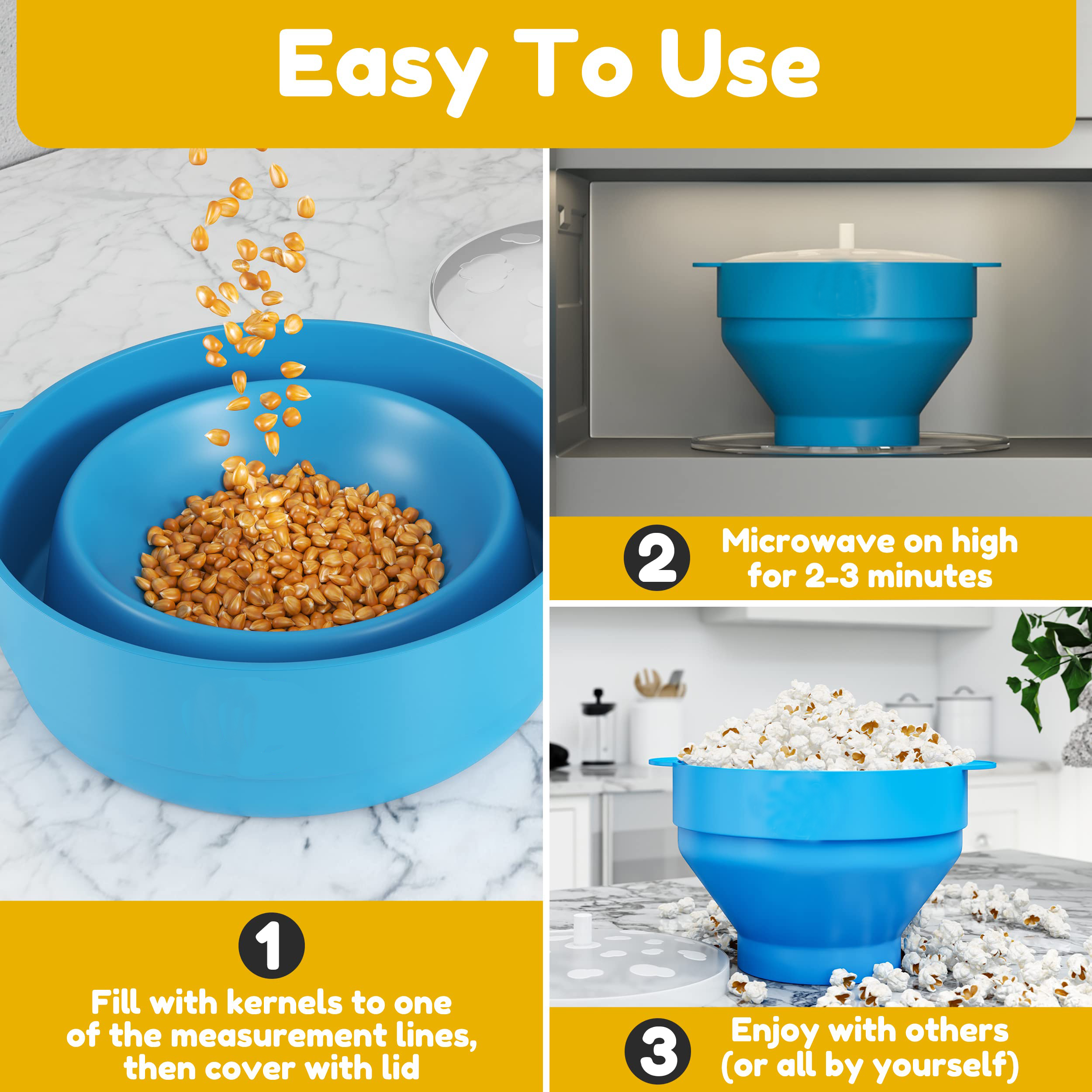 Microwave Silicone Popcorn Popper Fenvella Collapsible Air Microwavable Popcorn Maker BPA Free &amp; Dishwasher Safe