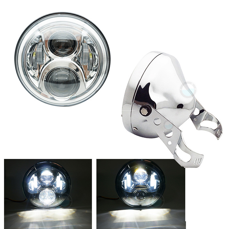 Faro de motocicleta DOT SAE E9 de 60W de 7 pulgadas con faro Led de ojo angular anillo de ajuste de cubo de 7 pulgadas de carcasa.