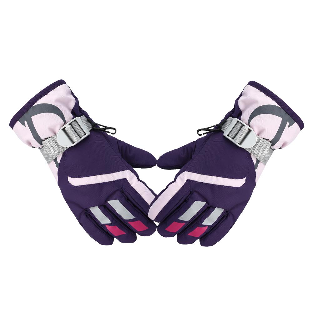 Kinderen Winter Sneeuw ski handschoenen voor jongens en meisjes winter koud en winddicht waterdicht antislip drie- laag warme outdoor: Purple