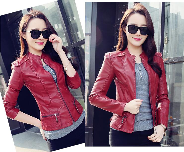 Autumn Women Short Leather Jackets Motor Coat PU Solid Casual Jackets Slim Stand Collar Streetwear Women