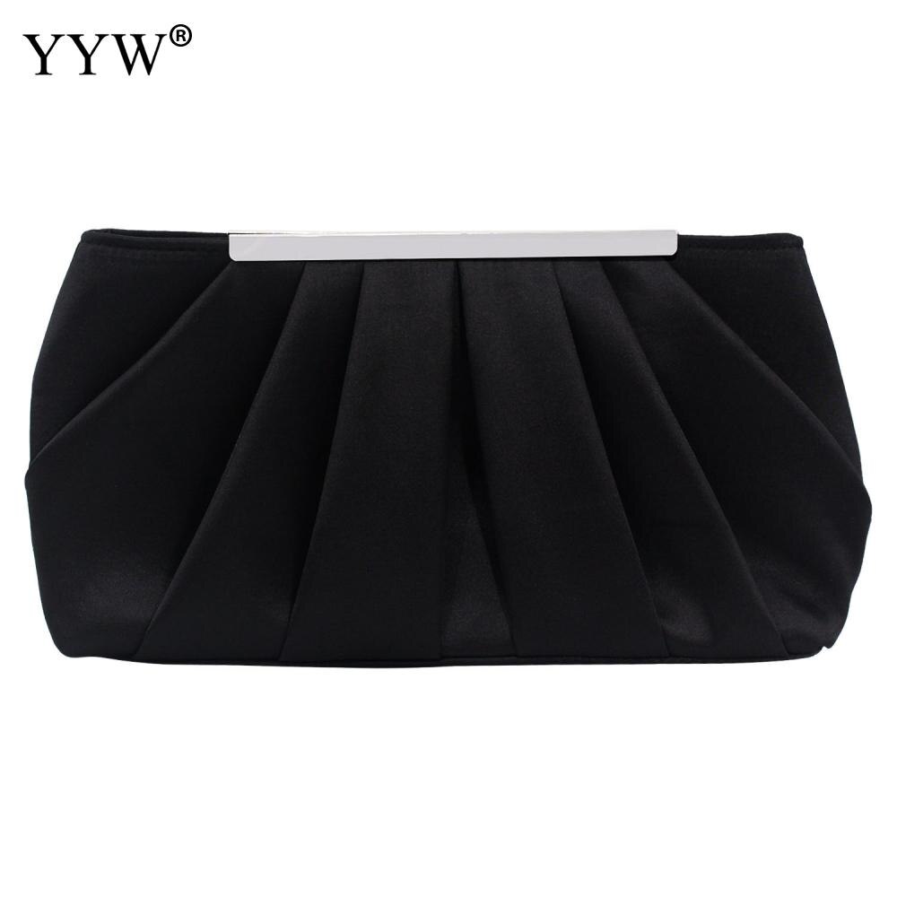 Solid Silk Satin Evening Bag Women Ruched Clutch Bags Wedding Bride Clutches Soft Surface Party Purse: Black