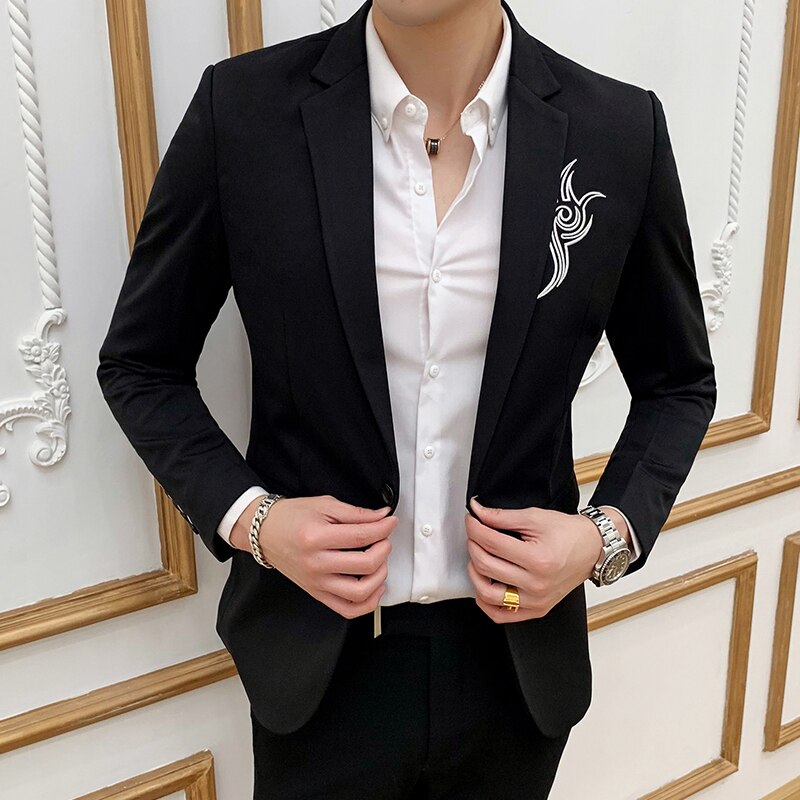 Borduren Mannen Blazer Trouwjurk Pak Jassen Casual Blazers Stage Party Kleding Slim Fit Pakken Jas
