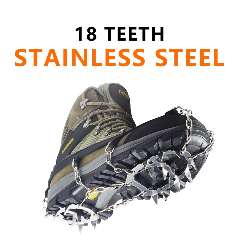 YUEDGE Stainless Steel 18 Teeth Universal Anti Slip Ice Snow Shoe Boot Grips Traction Cleats Crampon Spikes Crampons ramponi