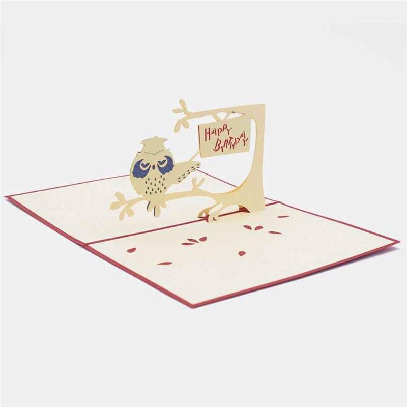 1pcs Owl Style Handmade 3D Pop Up Cards Invitations Letter Christmas Happy Birthday Greeting Card Postcard Folding Type