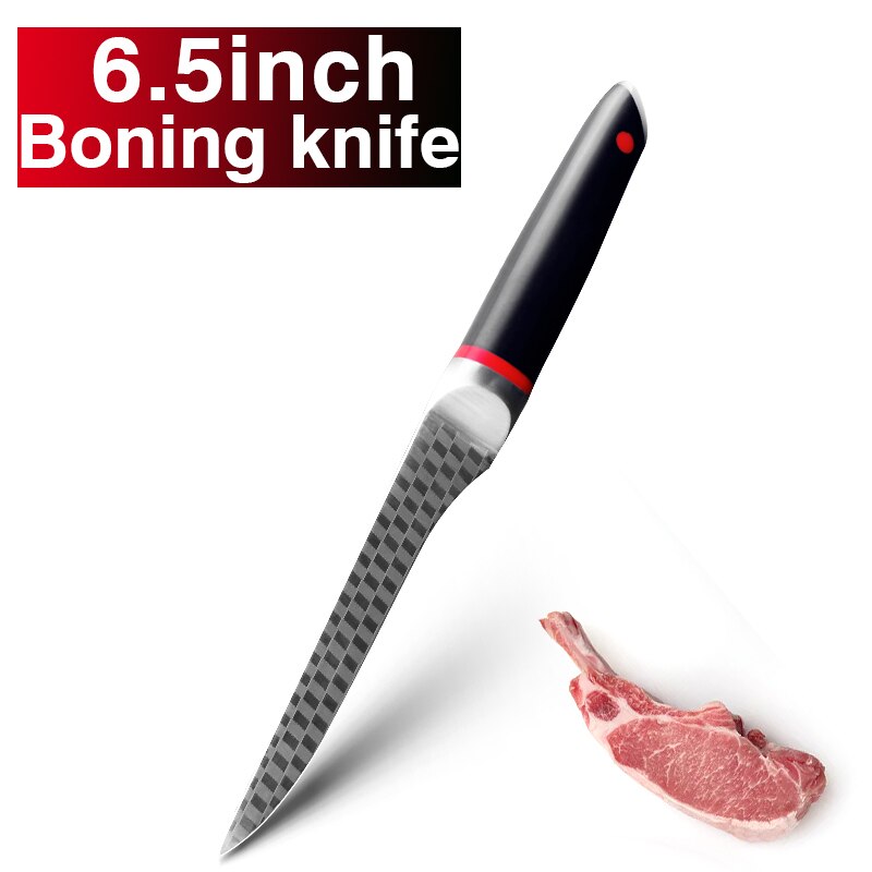 Keukenmessenset, koksmessen, japanse hakmes, 7 cr 17 440c roestvrij staal met hoog koolstofgehalte, roosterpatroon, scherpe messenset: 6.5 inch uitbeenmes