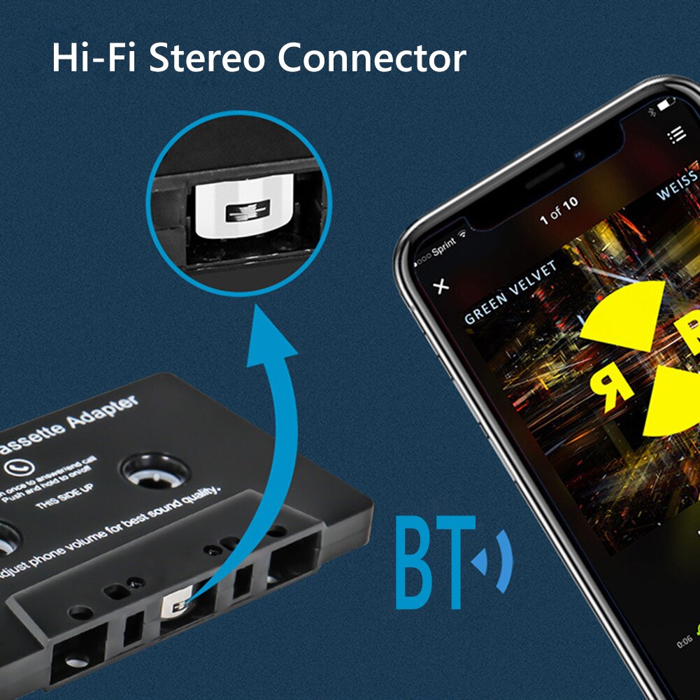 Conversor sem fio Bluetooth para fita do carro, adaptador de áudio estéreo HiFi com microfone, AAC, MP3, SBC, 3.5mm AUX, Bluetooth 5.0