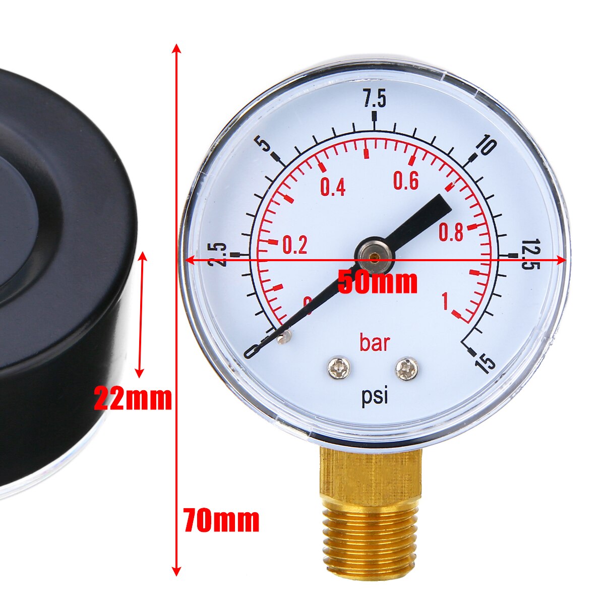 BSPT-Manómetro de baja presión, medidor hidráulico, manómetro de Dial de 50mm 0-15 PSI 0-1 Bar para combustible, aire, aceite, Gas y agua, 1/4