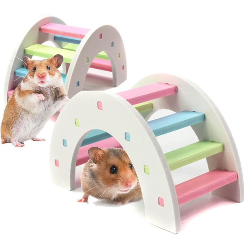 Hamster Rainbow Bridge Colorful Ladder Pet Activity Toys Climbing Playing Toy Ladder Mouse Chinchilla Mini Wooden Bridge