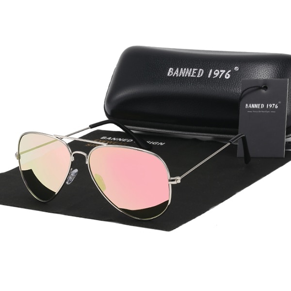 VERBODEN 1976 classic HD gepolariseerde metalen frame zonnebril klassieke vrouwen mannen feminin óculos vintage bril: silver peach A2