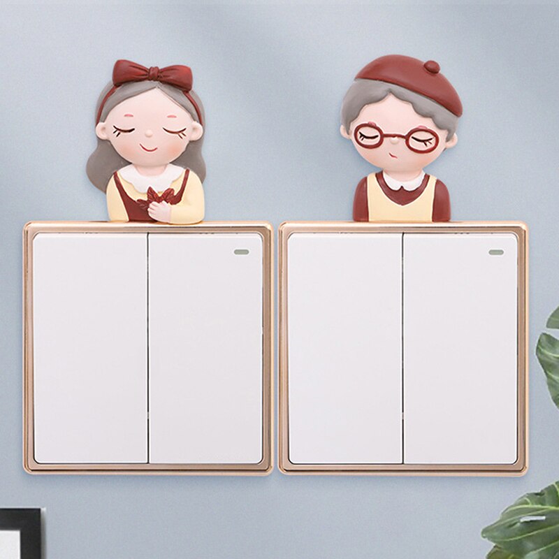 Cartoon Girl Boy Grandma Grandpa Switch Suite Room Decoration 3D Silicone Switch Stickers Socket Wall Stickers