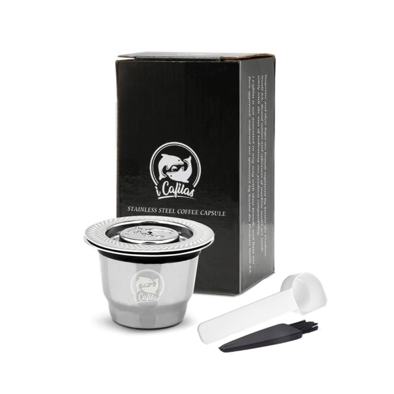 2 in 1Usage Nespresso Capsule Filter Refillable Crema Coffee Capsules Pods Compatible With Reusbale Lids Foils: 1Cup 1Metal Lid