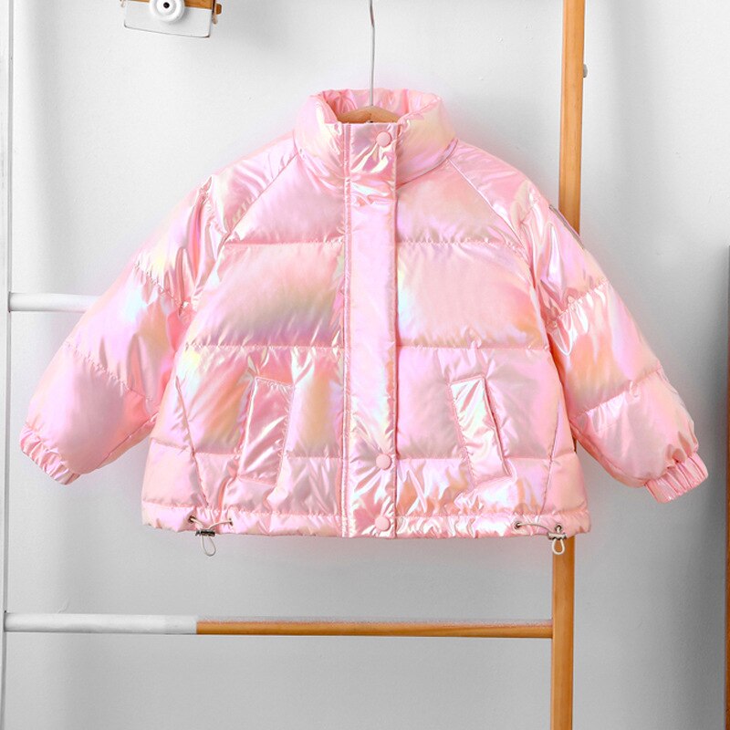 Błyszcząca twarz dziecięca bawełniana kurtka w stylu koreańprzejrzeć w stylu zachodnim dziecięca kurtka zimowa dla dzieci: Różowy / 7-Height-140CM